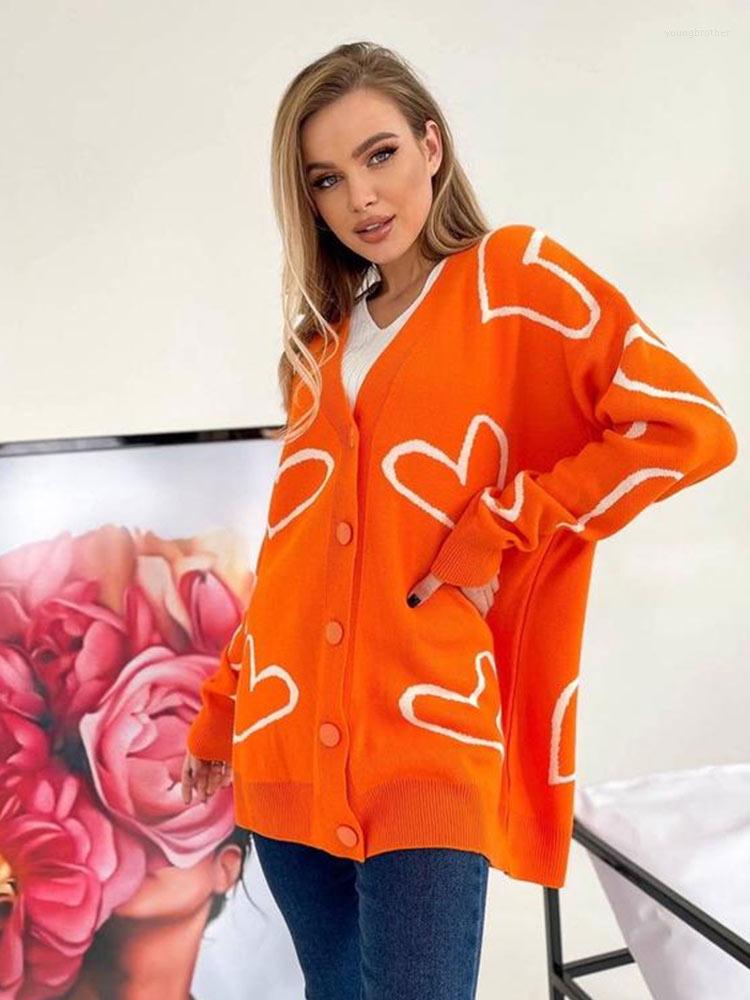 Women's Sweaters Autumn Knit Women Cardigan Sweater Print Heart Loose V-neck Long Sleeve Button Lady 2022 Casual All-match Female Coat, Orange
Women's Sweaters Autumn Knit Women Cardigan Sweater Print Heart Loose V-neck Long Sleeve Button Lady 2022 Casual All-match Female Coat, Orange
