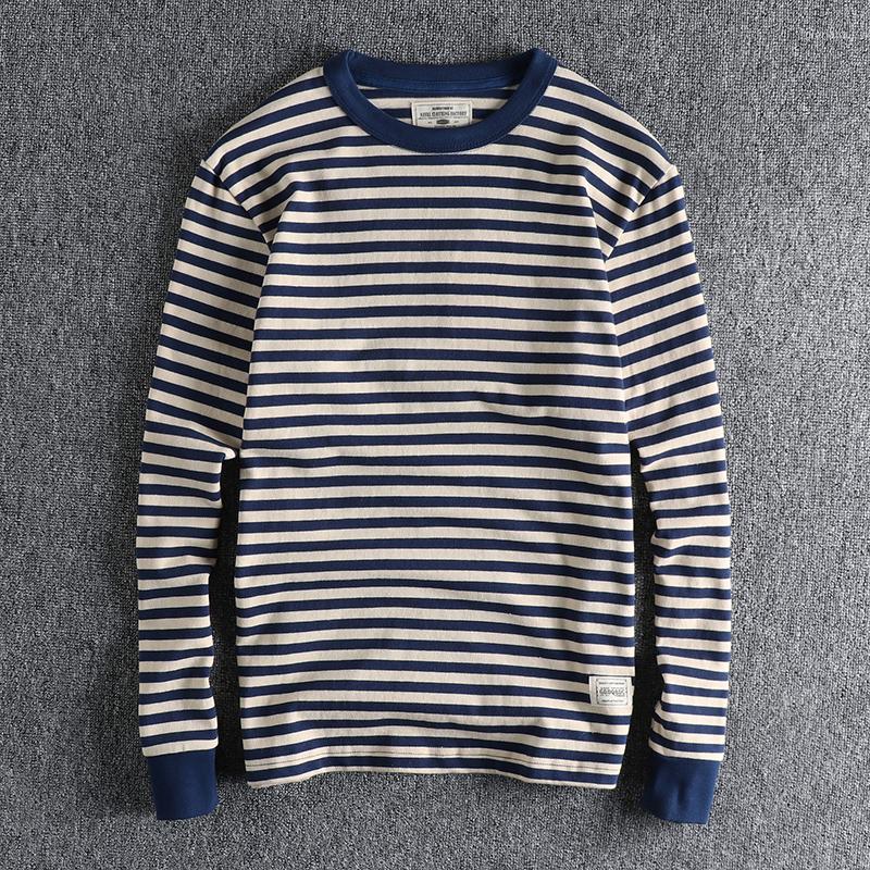 Men's T Shirts Autumn Japanese Retro Heavyweight 280g Long-sleeved O-neck Striped T-shirt Men's Fashion Pure Cotton Washed Loose Casual, Blue and white
Men's T Shirts Autumn Japanese Retro Heavyweight 280g Long-sleeved O-neck Striped T-shirt Men's Fashion Pure Cotton Washed Loose Casual, Blue and white