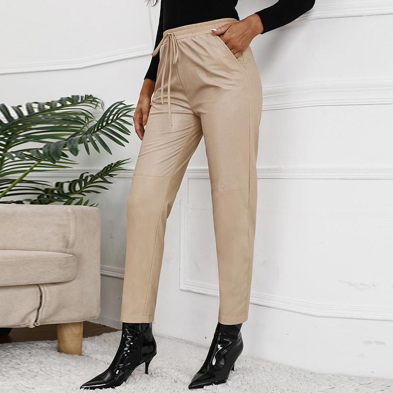 Women' Pants 2022 Fashion Women High Waist Drawstring Black Faux Leather Lady PU Loose Pencil Trousers Elegant Pocket Streetwear
Women' Pants 2022 Fashion Women High Waist Drawstring Black Faux Leather Lady PU Loose Pencil Trousers Elegant Pocket Streetwear