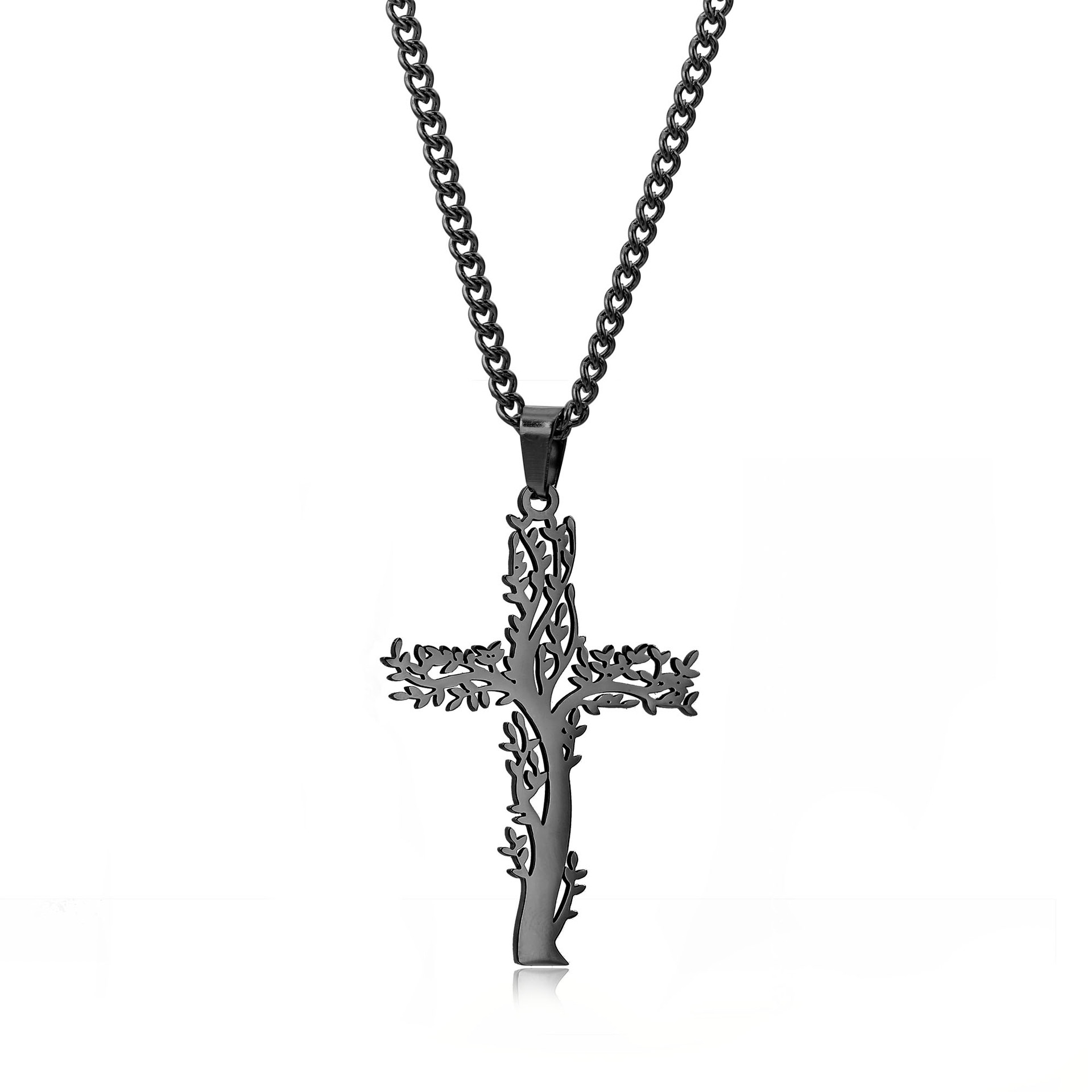 Tree of Life Cross Pendant Necklaces Men Religion Faith Crucifix Charm Decoration Chain For Women Jewelry Gift
