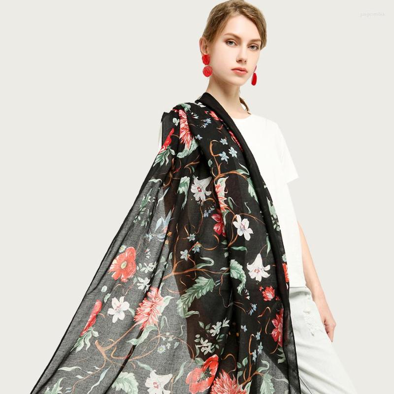 

Scarves Women Floral Bright Large Shawl Scarf Thin Soft Neckwear Protected Long Stole Office Cotton Blanket Wrap Cover