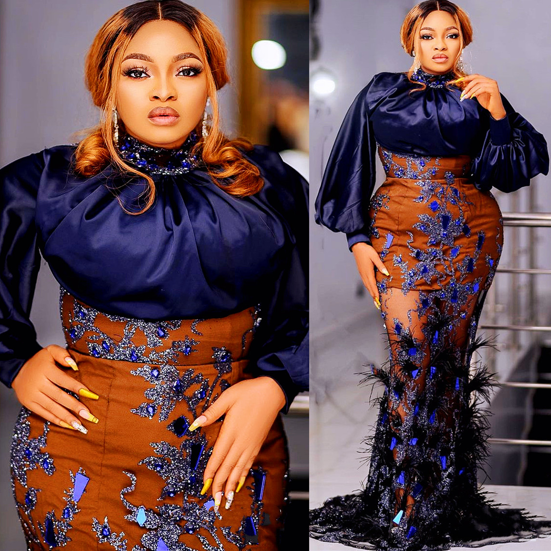Arabic Aso Ebi Mermaid Luxurious Prom Dresses Beaded Crystals Feather Evening Formal Party Second Reception Birthday Engagement Gowns Dress AZJ