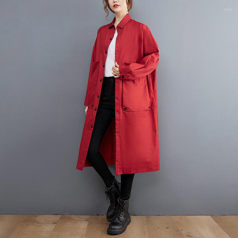 Women's Trench Coats Johnature Women Loose Solid Color Turn-down Collar Long Sleeve Clothing 2022 Autumn Korean Style Coat, Red
Women's Trench Coats Johnature Women Loose Solid Color Turn-down Collar Long Sleeve Clothing 2022 Autumn Korean Style Coat, Red