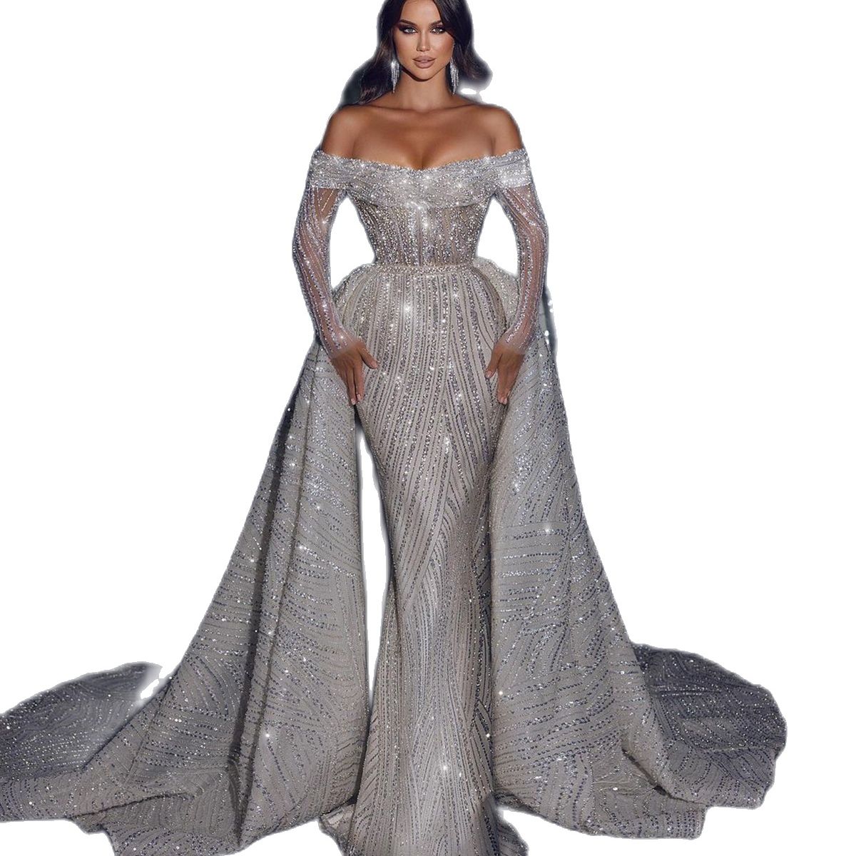 Sexy Mermaid Dress Beads Lace Appliqued Wedding Gowns Off The Shoulder Full Sleeve Vintage Vestido De Noiva