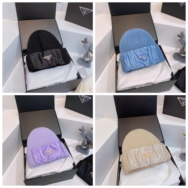 4 Colors Top-Quality Prada Luxury Knitted Hat Designer Beanie Cap With Box Mens Fitted Hats Unisex Cashmere Letters Casual Skull Caps Outdoor Fashion