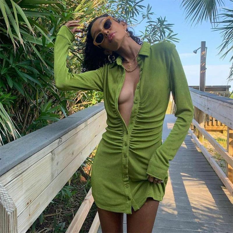 Casual Dresses Autumn Ruched Long Sleeve Bodycon Dress Women Turn-Down Collar Sexy Mini Female Button Slim Party Vestidos 2022, Black
Casual Dresses Autumn Ruched Long Sleeve Bodycon Dress Women Turn-Down Collar Sexy Mini Female Button Slim Party Vestidos 2022, Black