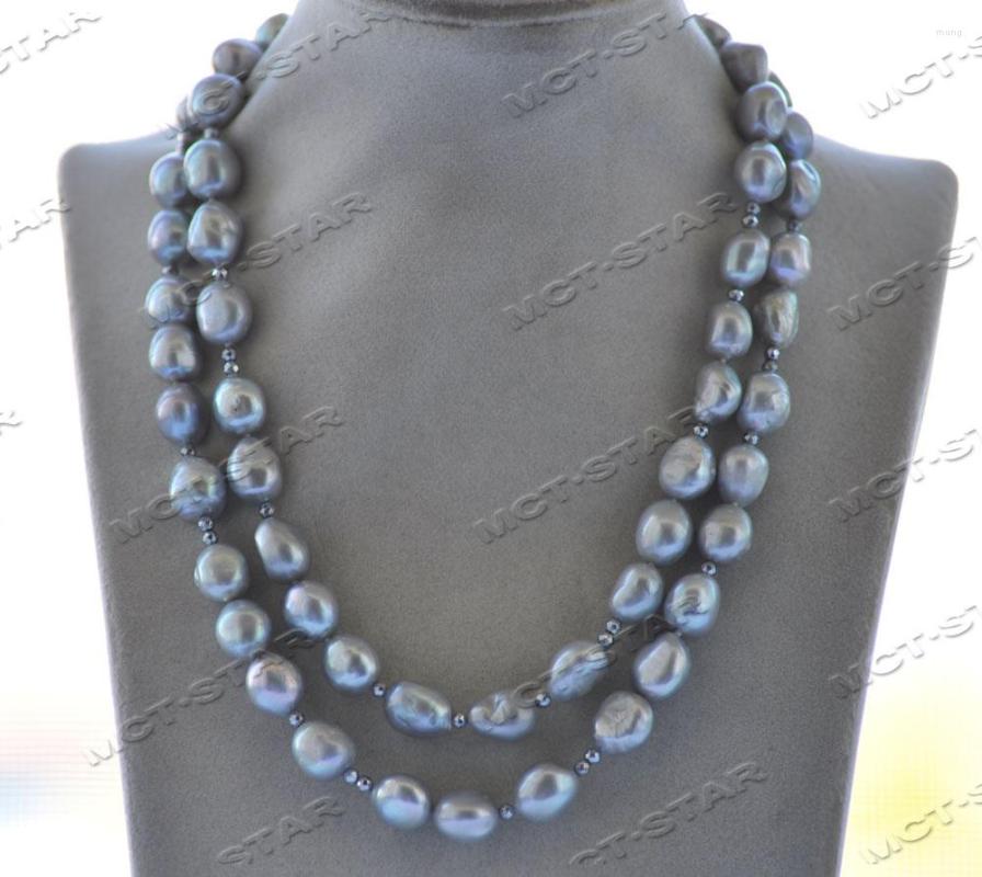 Choker Z12266 2Row 18" 13mm Gray Baroque Freshwater Pearl Necklace Rose