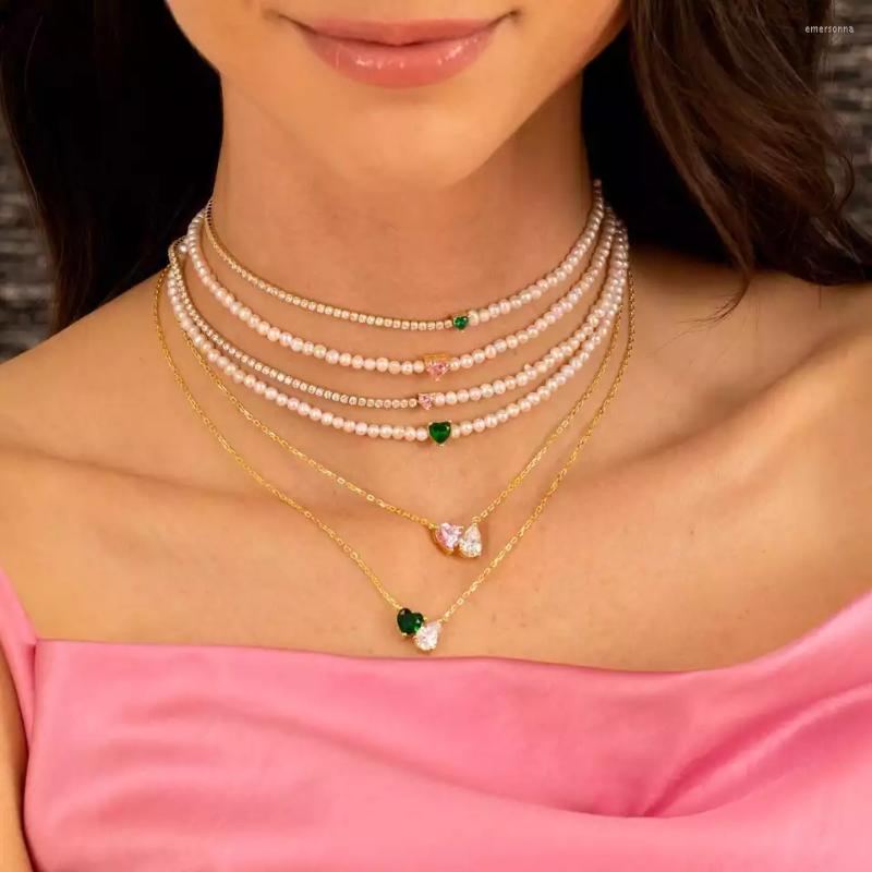 Chains Gold Plated White Fresh Sea Pearl Beaded Pink Green Heart Shaped CZ Choker Necklace For Women
Chains Gold Plated White Fresh Sea Pearl Beaded Pink Green Heart Shaped CZ Choker Necklace For Women