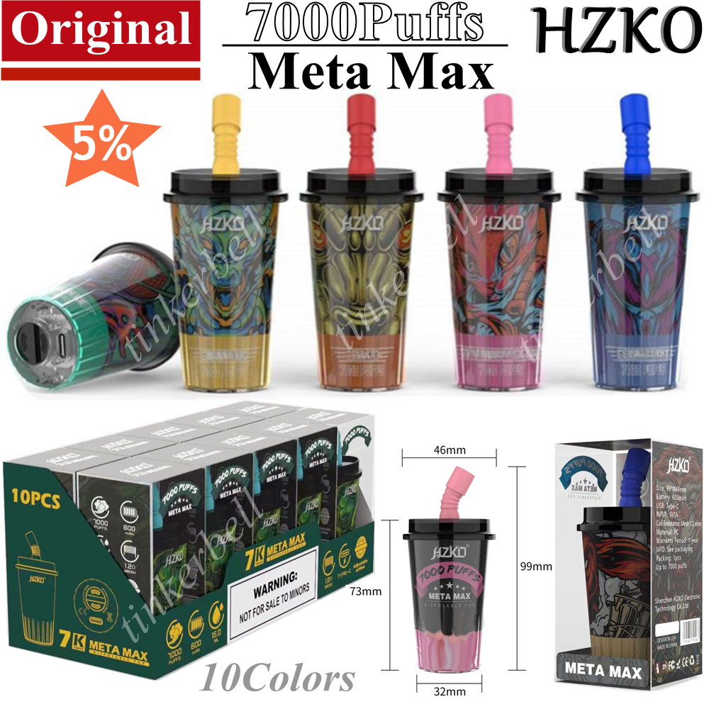 Original HZKO Meta Max 7000 Puffs E Cigarettes Disposable vape pen Pod 15ml Rechargeable 600mAh Vapes Puff 7K Type C Mesh Coil Flow Idol Max ecigs vapors puffes Whole
Original HZKO Meta Max 7000 Puffs E Cigarettes Disposable vape pen Pod 15ml Rechargeable 600mAh Vapes Puff 7K Type C Mesh Coil Flow Idol Max ecigs vapors puffes Whole