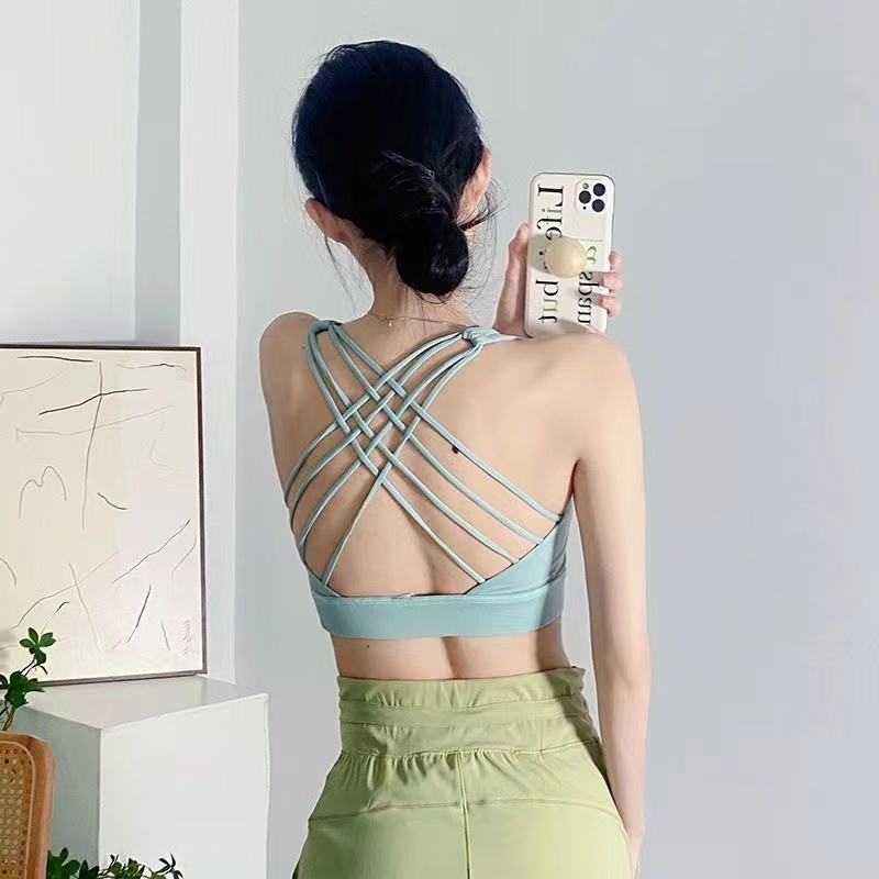 Shockproof Cross Straps Bra Yoga Outfit Running Gym Sport Tank Top Free Widen Hem Push Up Workout Fiess Undershirt Women Crop Tops Brassiere