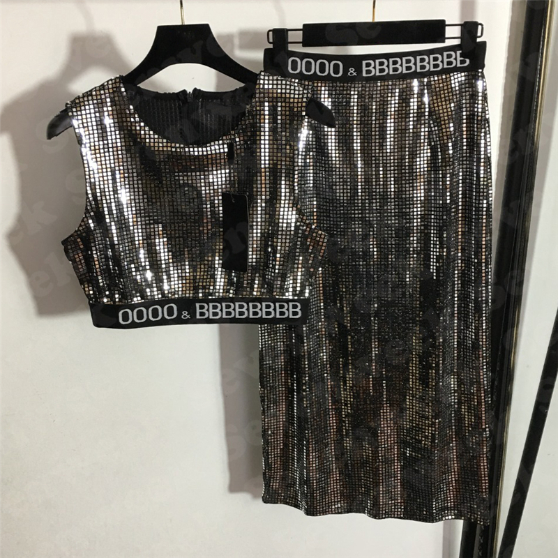 Shiny Sequin Vest T Shirts Skirts Sets For Women Designer Lette Webbing High Waist Dress Fashion Sexy Ladies Tanks Party Nightclub, Silver
Shiny Sequin Vest T Shirts Skirts Sets For Women Designer Lette Webbing High Waist Dress Fashion Sexy Ladies Tanks Party Nightclub, Silver