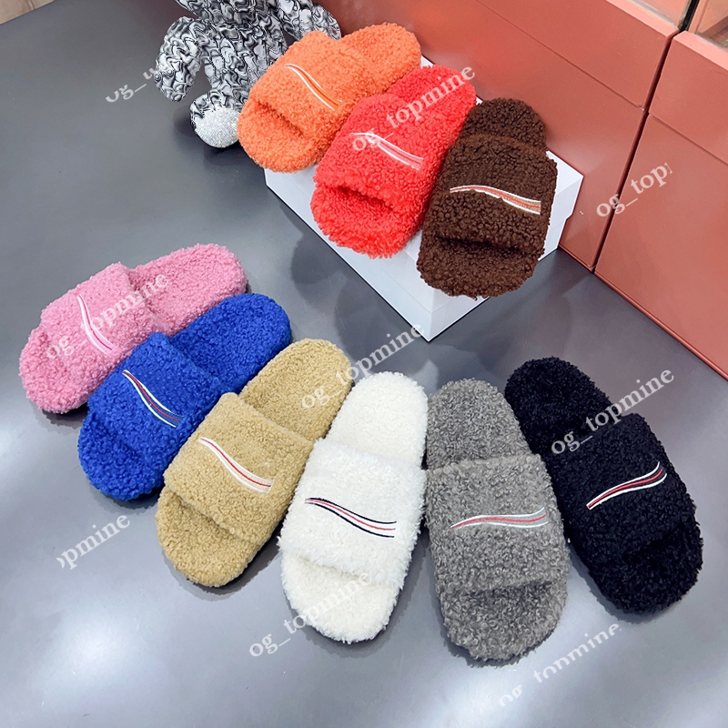 Designer Fur Slippers Luxury Brand Womens Winter Wool Slides Fluffy Furry Warm Letters Sandals Comfortable Fuzzy Girl Flip Flop Slipper