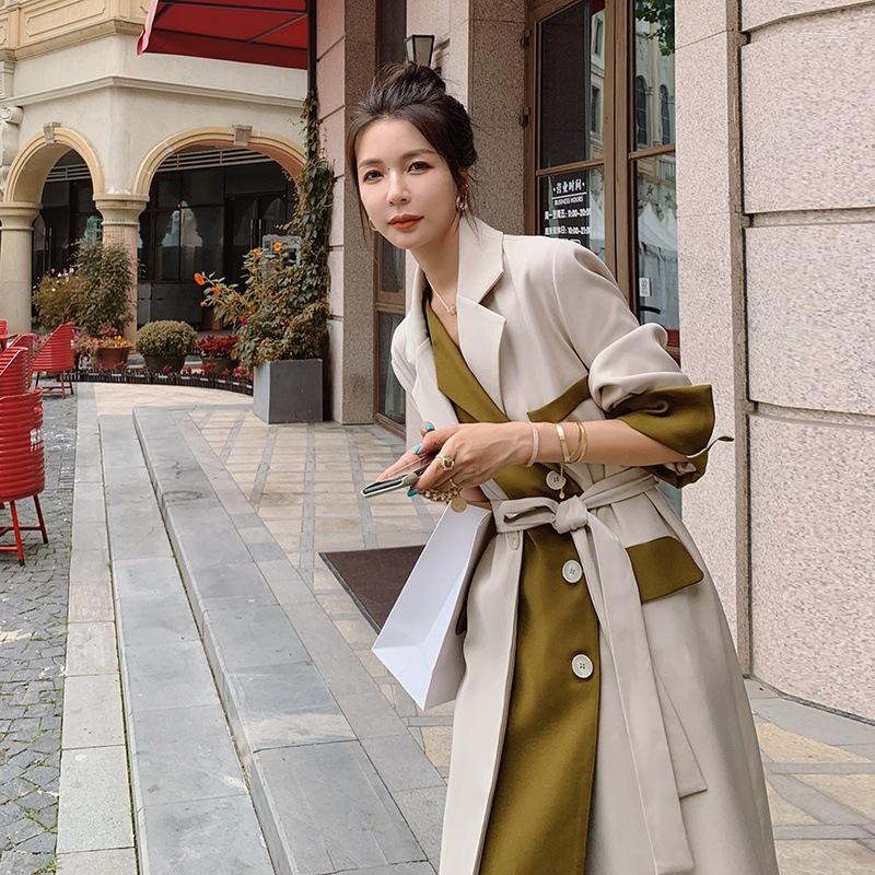 Women' Trench Coats Women' Windbreakers 2022 Spring Fall Temperament Fake Two-piece Splice Suit Collar Coat Office Lady Long, Black 
Women' Trench Coats Women' Windbreakers 2022 Spring Fall Temperament Fake Two-piece Splice Suit Collar Coat Office Lady Long, Black