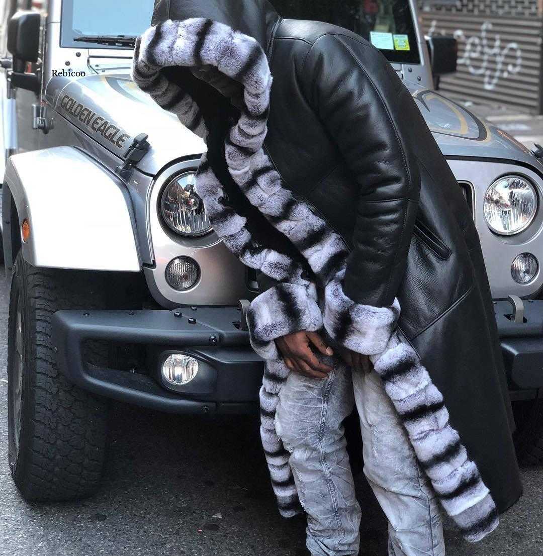 Men039s Fur Faux Fur Men039s Coat Faux Leather Fleece Fur Patchwork Long Hooded Jacket Imitation Leather Trench Coats Winter8827184