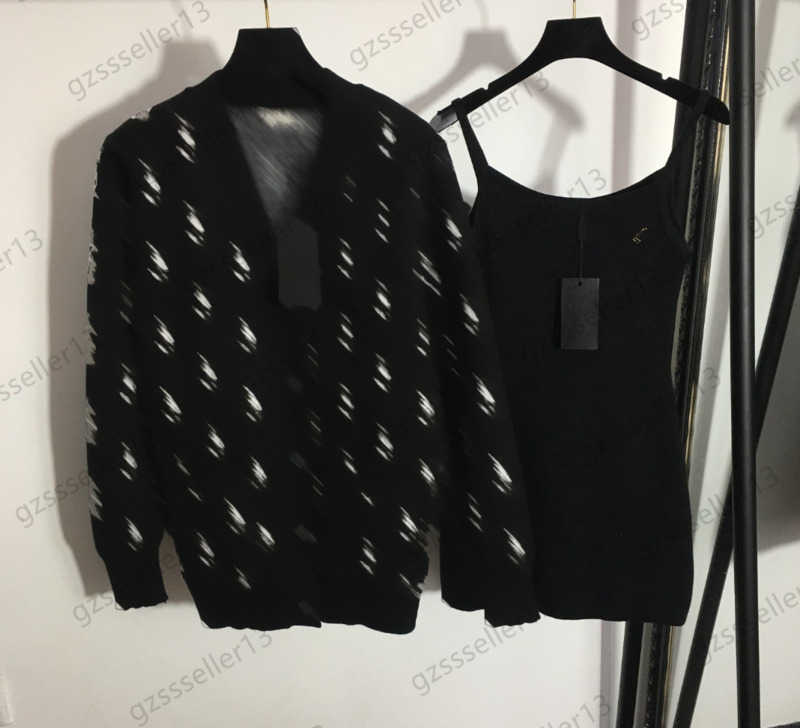 Womens Two Pieces Dress Full Print Jacquard Letter V Neck Single Button Front Knit Cardigan Tops Metal Logo Decorative Halter Dresses Women Clothes 1970, 18
Womens Two Pieces Dress Full Print Jacquard Letter V Neck Single Button Front Knit Cardigan Tops Metal Logo Decorative Halter Dresses Women Clothes 1970, 18