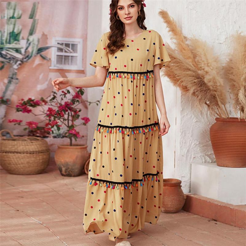 Ethnic Clothing 2022 Summer Kaftan Women Polka Dot Short Sleeve Maxi Dress Tassel Abaya Dubai Turkey Caftan Muslim Robe Islam Vestidos
Ethnic Clothing 2022 Summer Kaftan Women Polka Dot Short Sleeve Maxi Dress Tassel Abaya Dubai Turkey Caftan Muslim Robe Islam Vestidos