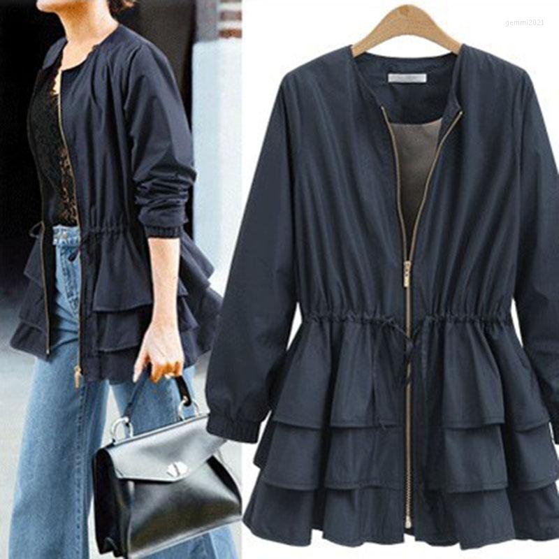 Women's Trench Coats 2022 Women's Coat Outerwear Spring Autumn Elastic Waist Ruffle Fashion Windbreaker Slim Black Navy Zipper Female
Women's Trench Coats 2022 Women's Coat Outerwear Spring Autumn Elastic Waist Ruffle Fashion Windbreaker Slim Black Navy Zipper Female