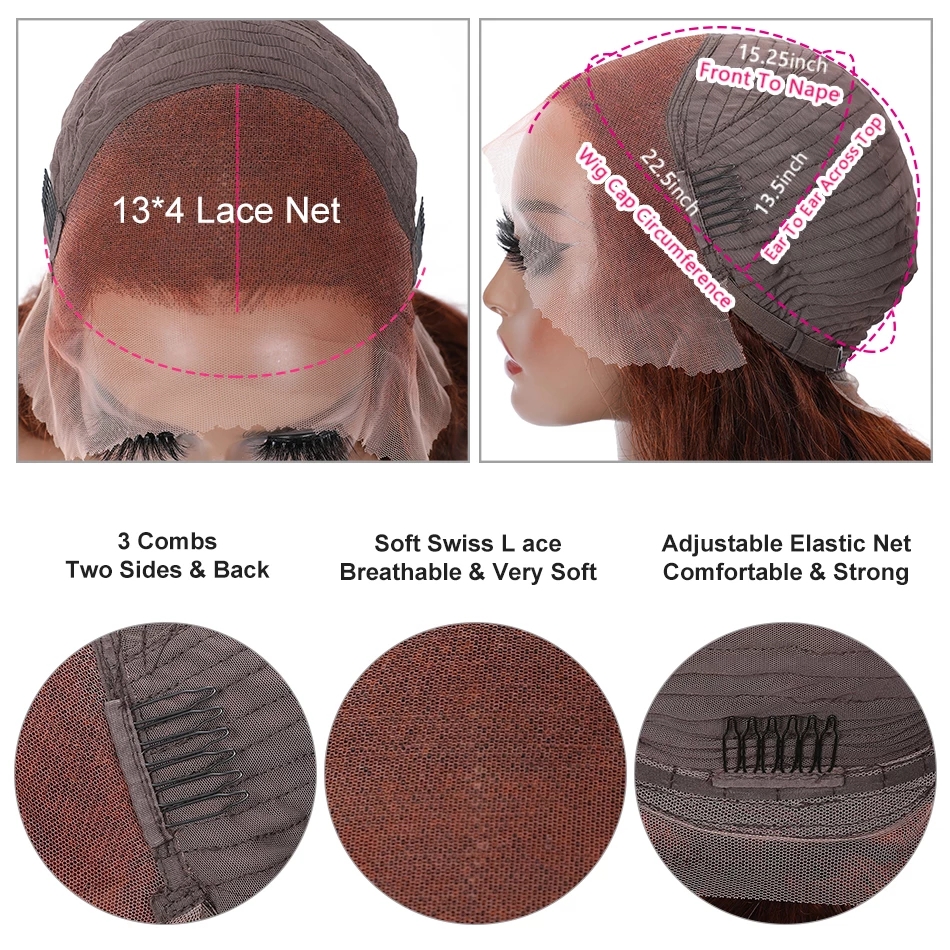 Reddish Brown transparent hd Lace Front Wig body wave 13x4 Copper Red Brazilian swiss Frontal Human Hair Wigs Spring Color for youg girl Diva1