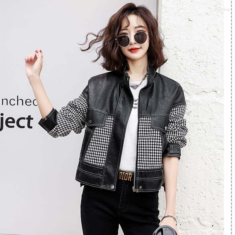 Women's Leather PU Faux Splicing Jacket Women Spring Autumn 2022 Loose Casual Plaid Biker Female Outerwear Short Coat, Khaki plaid
Women's Leather PU Faux Splicing Jacket Women Spring Autumn 2022 Loose Casual Plaid Biker Female Outerwear Short Coat, Khaki plaid