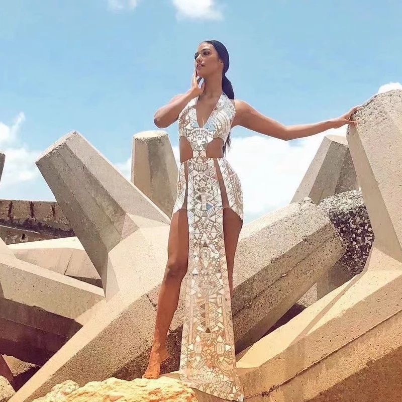 Mirrors crystal High Split Long Prom Party Dresses Outfit Women halter Stage Wear Sexy Performance Costume Evening Gown, Lavender
Mirrors crystal High Split Long Prom Party Dresses Outfit Women halter Stage Wear Sexy Performance Costume Evening Gown, Lavender