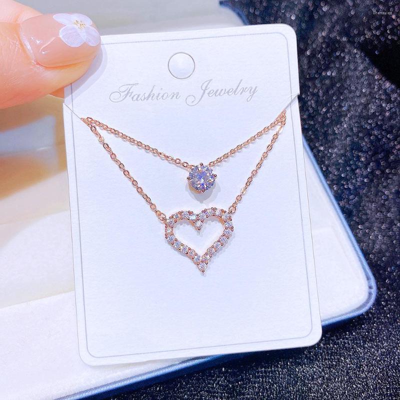 Pendant Necklaces Trendy Double Layer Cubic Zirconia Heart Necklace Chain For Women Rose Gold Color CZ Crystal Jewelry
Pendant Necklaces Trendy Double Layer Cubic Zirconia Heart Necklace Chain For Women Rose Gold Color CZ Crystal Jewelry