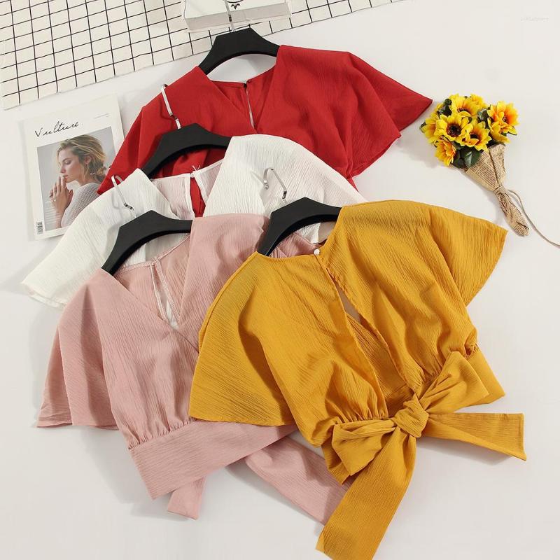 Women's Blouses Summer V-neck Shirts Backless Bowtie Lace Up Chiffon High Waist Short Batwing Sleeved Sexy Tank Tops 2022 Spring, Pink
Women's Blouses Summer V-neck Shirts Backless Bowtie Lace Up Chiffon High Waist Short Batwing Sleeved Sexy Tank Tops 2022 Spring, Pink