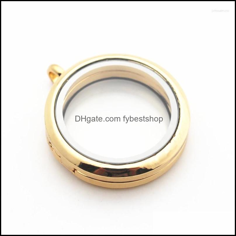 Pendant Necklaces Pendant Necklaces 6Pcs/Lot 30Mm Zinc Alloy Magnetic Gold Round Living Glass Memory Floating Locket Diy Jewelry Dro Dha0R