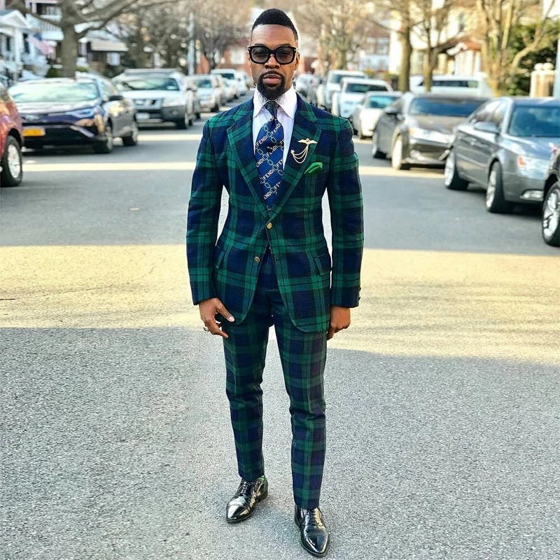 Vintage Glen Plaid Wedding Tuxedos Trim Fit 2 Pieces Mens Suits Set Checked Notched Lapel Groom Wear 0516