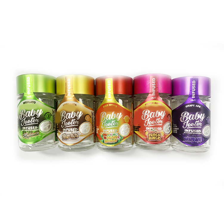 Baby Jeeter Infused 2.5Gram 5-Pack Glass JARS packaging black Master Box Hold 25pcs With Pre roll Cone joint packaging
Baby Jeeter Infused 2.5Gram 5-Pack Glass JARS packaging black Master Box Hold 25pcs With Pre roll Cone joint packaging
