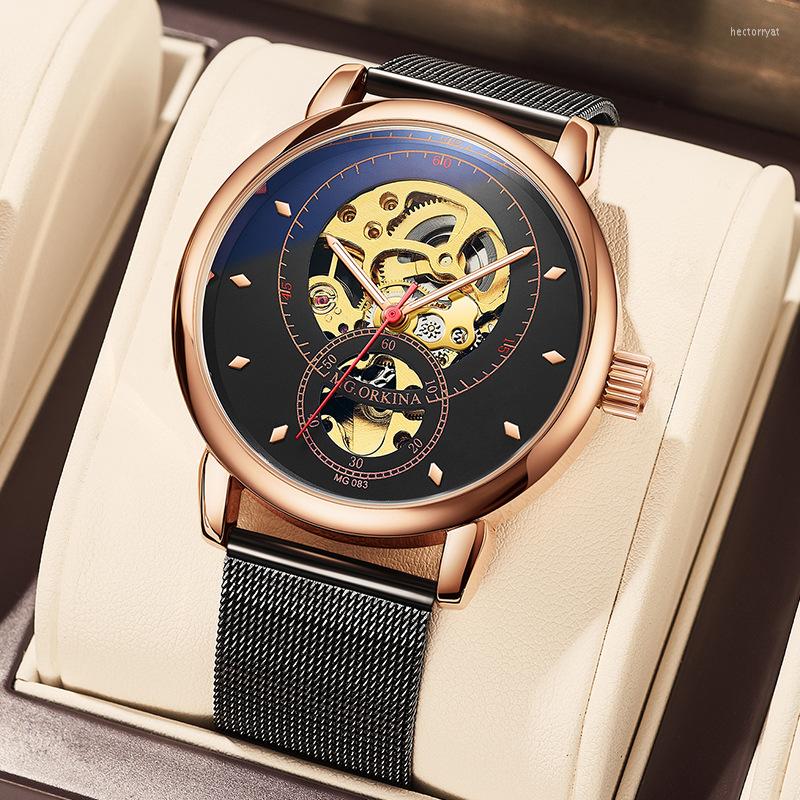 Wristwatches MG.ORKINA Genuine Brand Fashion Trend Men's Watch Hollowed Out Mechanical Leather Strap Luminous Waterproof Wristwatch
Wristwatches MG.ORKINA Genuine Brand Fashion Trend Men's Watch Hollowed Out Mechanical Leather Strap Luminous Waterproof Wristwatch