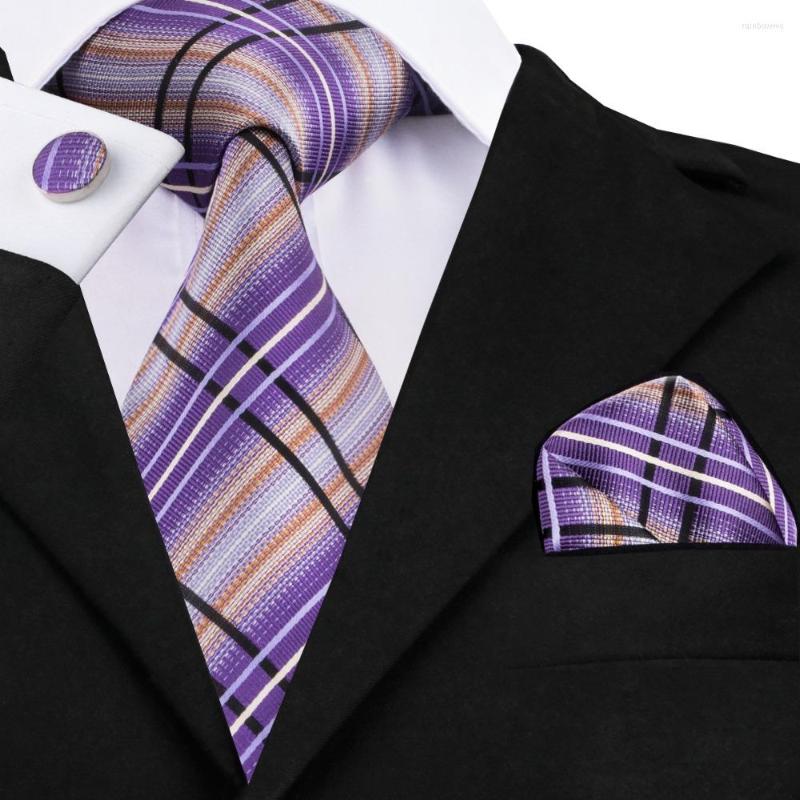 

Bow Ties SN-457 Purple Plaid Tie Hanky Cufflinks Sets Men's Silk For Men Formal Wedding Party Groom