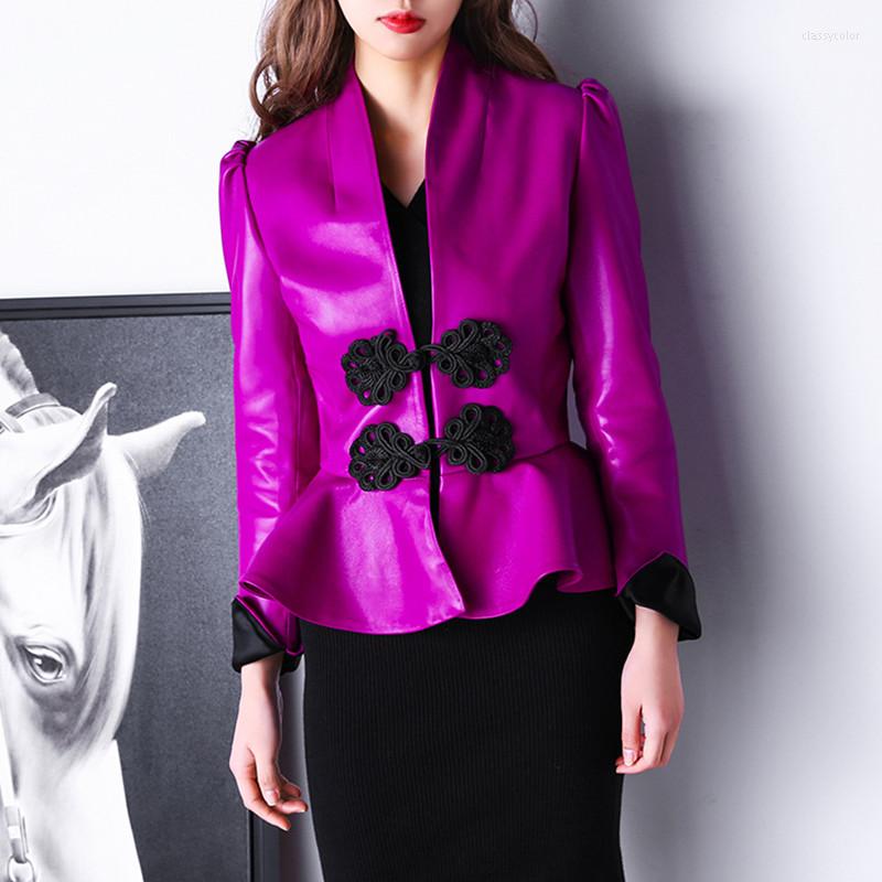 Women' Leather 2022 Spring Arrival Women Genuine Jacket Contrast Chinese Retro Bubble Sleeves Thin Waist Coat, Purple
Women' Leather 2022 Spring Arrival Women Genuine Jacket Contrast Chinese Retro Bubble Sleeves Thin Waist Coat, Purple