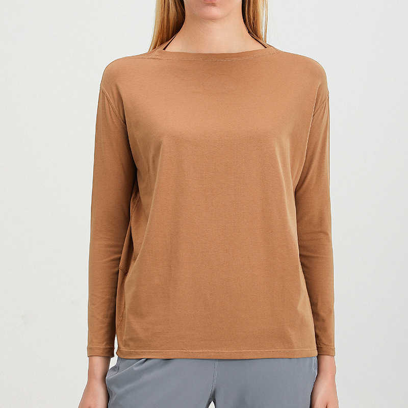 L-88267 Loose Casual Yoga T-shirt Women Slim Fit Comfortable Breathable Yoga Suit Long Sleeve Tops