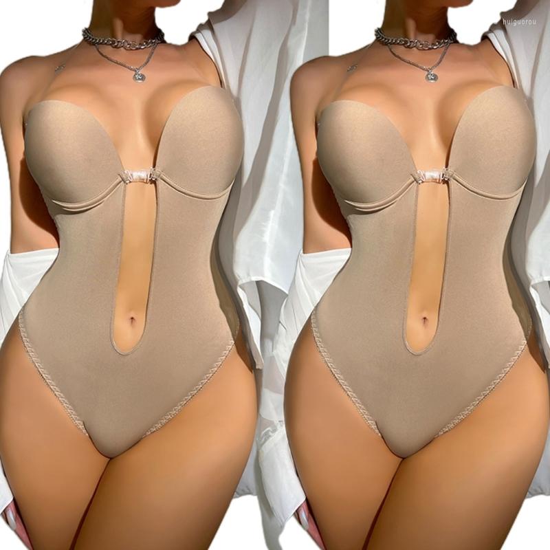 

Women's Shapers Women's Backless Shapewear Deep V-Neck Body Shaper U Plunge Thong Low Back Body-Bra For Wedding Dress Party, Dark brown