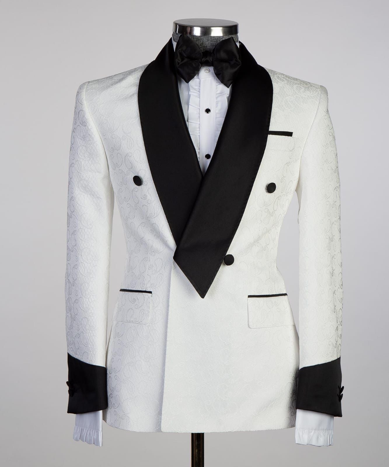 Ivory Floral Pattern Wedding Tuxedos Shawl Lapel Mens Trousers Suits Handsome Men Prom Party Formal Outfit 2 Pieces