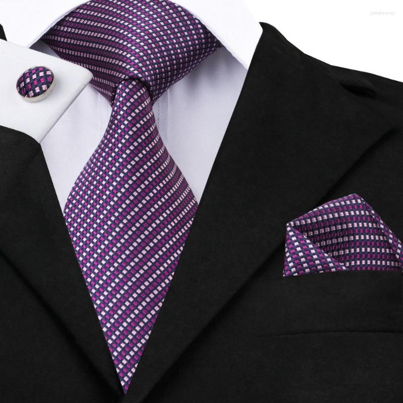 

Bow Ties SN-471 Purple Pink Striped Tie Hanky Cufflinks Sets Men's Silk For Men Formal Wedding Party Groom