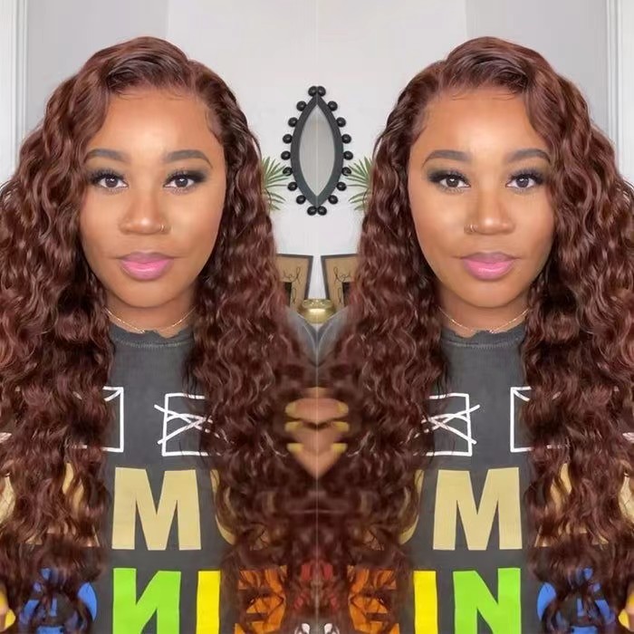 Reddish brown HD lace wigs #33 color human hair 13x4 Frontal closure front wigs deep wave dark auburn raw virgin for black women girl