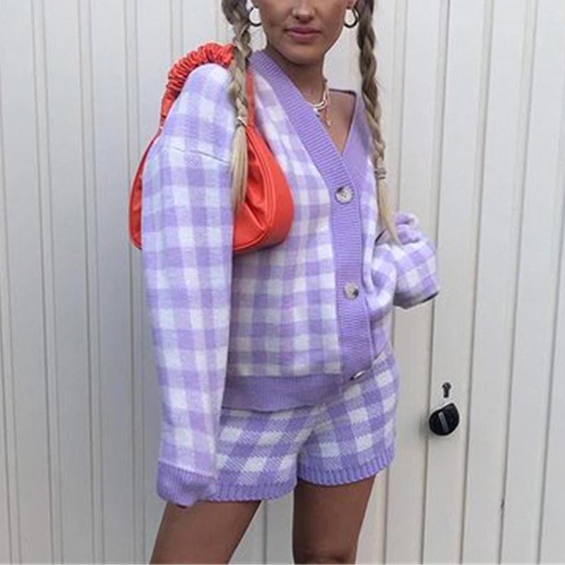 Women' Tracksuits Y2K Plaids Knitted Two-pieces Sets Autumn Spring Casual Women' Long Sleeves Button-Open Knit Cardigan Tops, Purple
Women' Tracksuits Y2K Plaids Knitted Two-pieces Sets Autumn Spring Casual Women' Long Sleeves Button-Open Knit Cardigan Tops, Purple