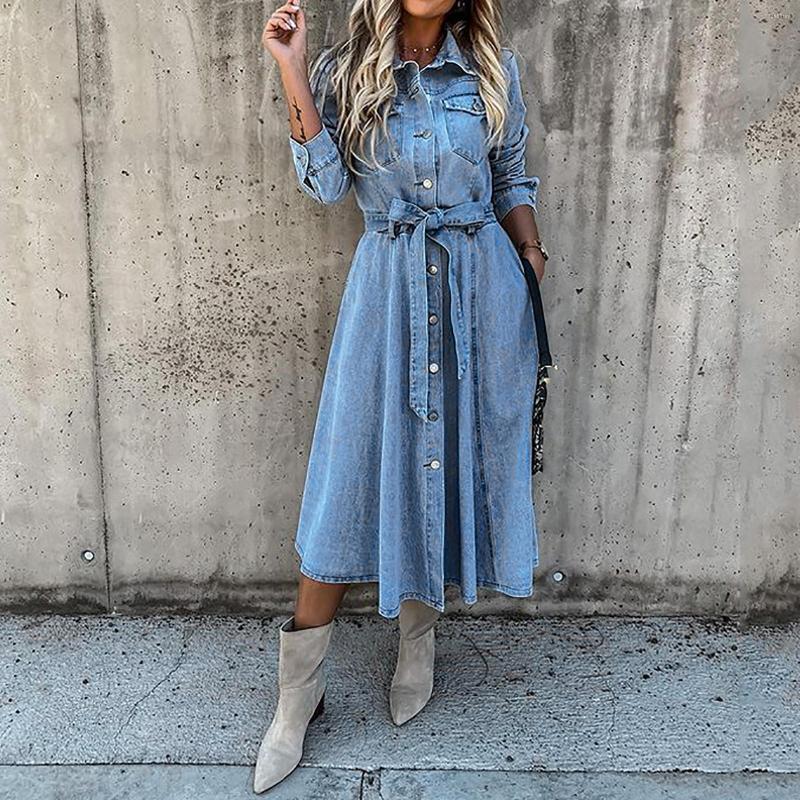 Casual Dresses 2022 Women Dress Fashion Denim Jeans Pleated Shirts Stylish Cool Turn Down Collor Button Daily Streetwear, Blue
Casual Dresses 2022 Women Dress Fashion Denim Jeans Pleated Shirts Stylish Cool Turn Down Collor Button Daily Streetwear, Blue