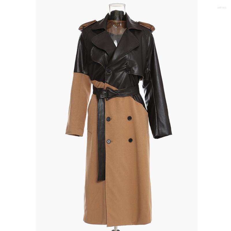 Women's Leather European Designer Spliced Trench Coat Womens PU Cloak Blazer Jacket With Belt Long Outerwear Windbreaker Woman 2023, Black
Women's Leather European Designer Spliced Trench Coat Womens PU Cloak Blazer Jacket With Belt Long Outerwear Windbreaker Woman 2023, Black