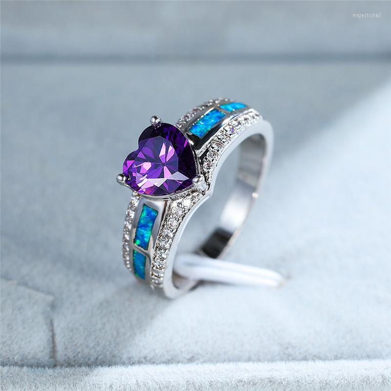 Wedding Rings Luxury Female Purple Heart Crystal Ring Trendy Zircon Silver Color For Women Vintage Bridal Opal Engagement
Wedding Rings Luxury Female Purple Heart Crystal Ring Trendy Zircon Silver Color For Women Vintage Bridal Opal Engagement