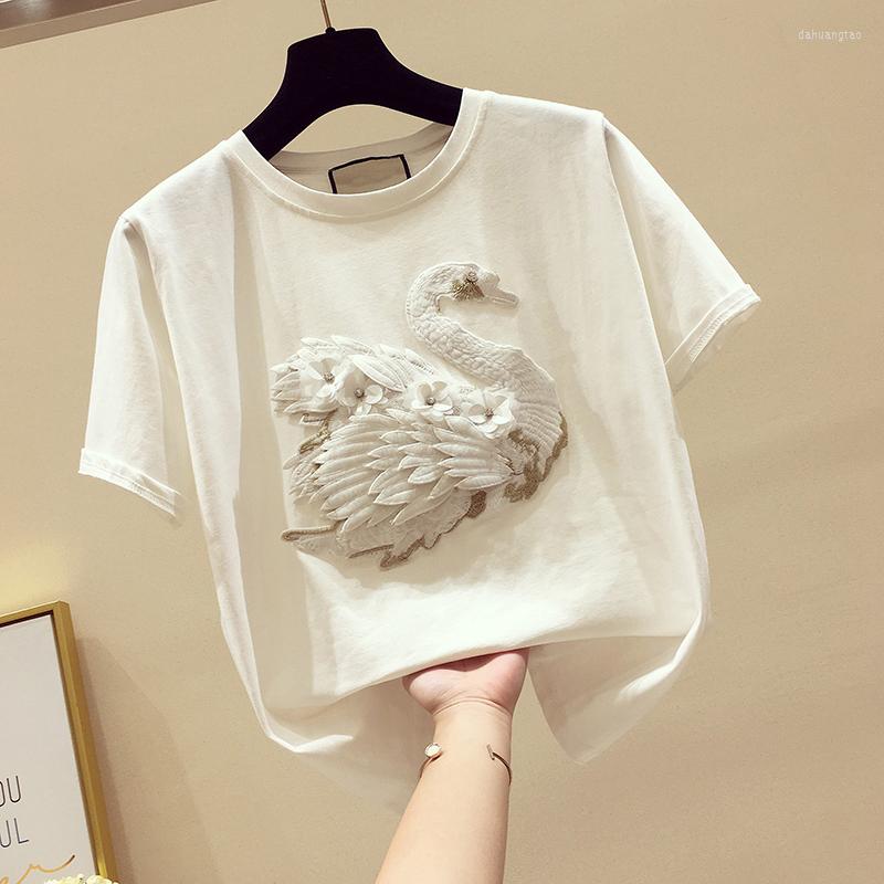 Women' T Shirts Swan Embroidery Women White T-Shirts Summer Design 2022 Sweet Style Beaded Female Pulls Outwear Tops Tees, Black
Women' T Shirts Swan Embroidery Women White T-Shirts Summer Design 2022 Sweet Style Beaded Female Pulls Outwear Tops Tees, Black