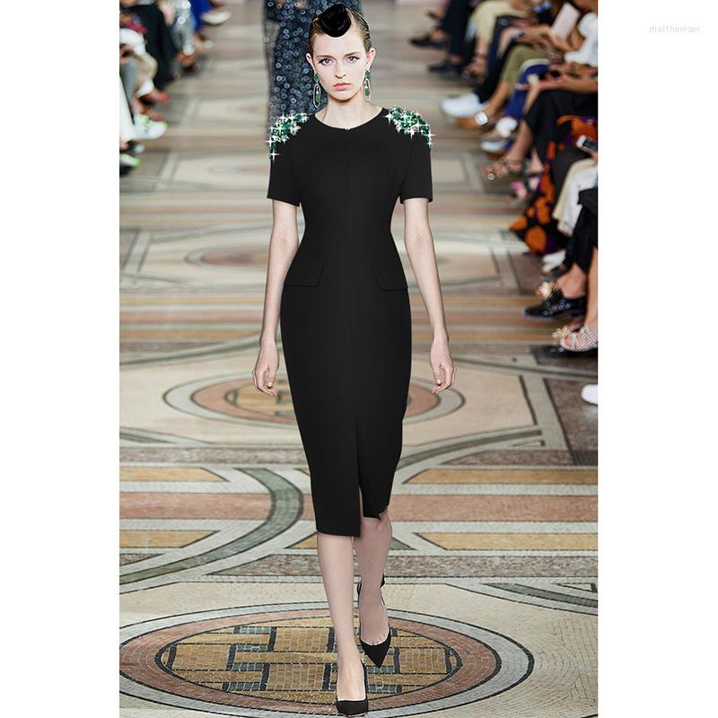 Work Dresses Elegant OL Pencil Skirt O-neck Short Sleeves Nail Bead Office Women Summer Sheath Bodycon Split Skirts Party Vestidos, Black
Work Dresses Elegant OL Pencil Skirt O-neck Short Sleeves Nail Bead Office Women Summer Sheath Bodycon Split Skirts Party Vestidos, Black