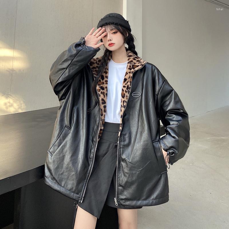 Women's Leather Jacket Women Leopard Thicken Warm Double-Sided Coat Faux Lamb Fur Lining Loose Harajuku Femme Winter Top Veste, Black
Women's Leather Jacket Women Leopard Thicken Warm Double-Sided Coat Faux Lamb Fur Lining Loose Harajuku Femme Winter Top Veste, Black