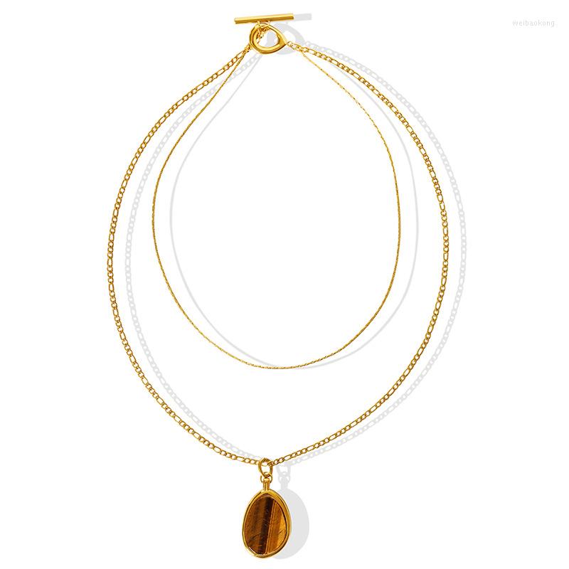 Pendant Necklaces DAVINI Fashion Natural Tiger Eye Double Layer Necklace Light Luxury Titanium Steel Gold Plated Sweater Chain
Pendant Necklaces DAVINI Fashion Natural Tiger Eye Double Layer Necklace Light Luxury Titanium Steel Gold Plated Sweater Chain