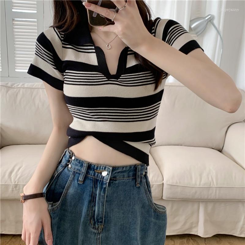 Women's Polos Retro Striped Polo Collar Knitted Short-sleeved T-shirt Women's Thin Lapel Slim All-match Casual Top, Green bar
Women's Polos Retro Striped Polo Collar Knitted Short-sleeved T-shirt Women's Thin Lapel Slim All-match Casual Top, Green bar