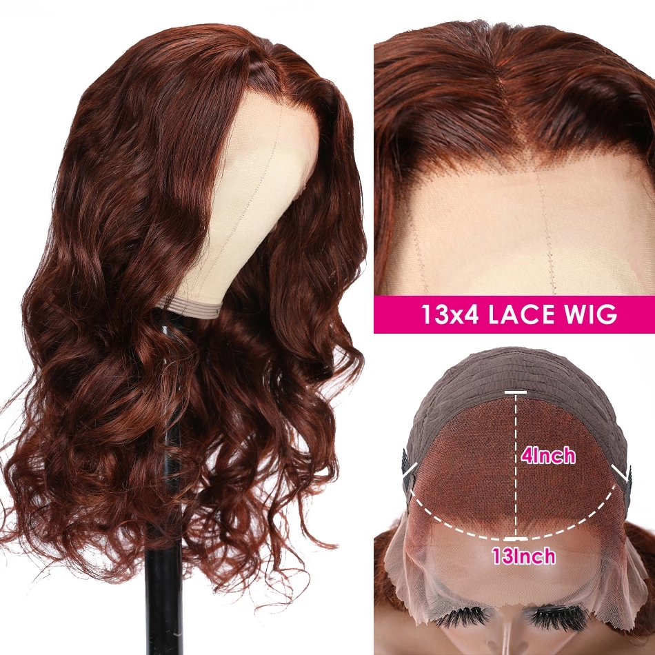 Reddish Brown transparent hd Lace Front Wig body wave 13x4 Copper Red Brazilian swiss Frontal Human Hair Wigs Spring Color for youg girl Diva1