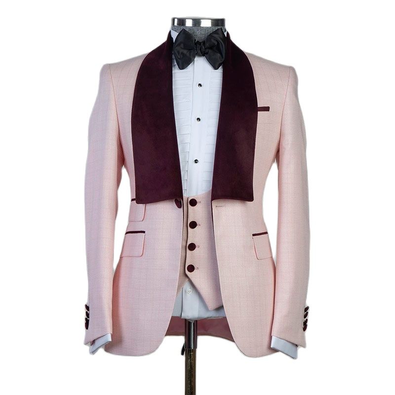 Hot Pink Color Matching Wedding Tuxedos Slim Fit Mens Trousers Suits Handsome Men Prom Party Formal Outfit 3 Pieces