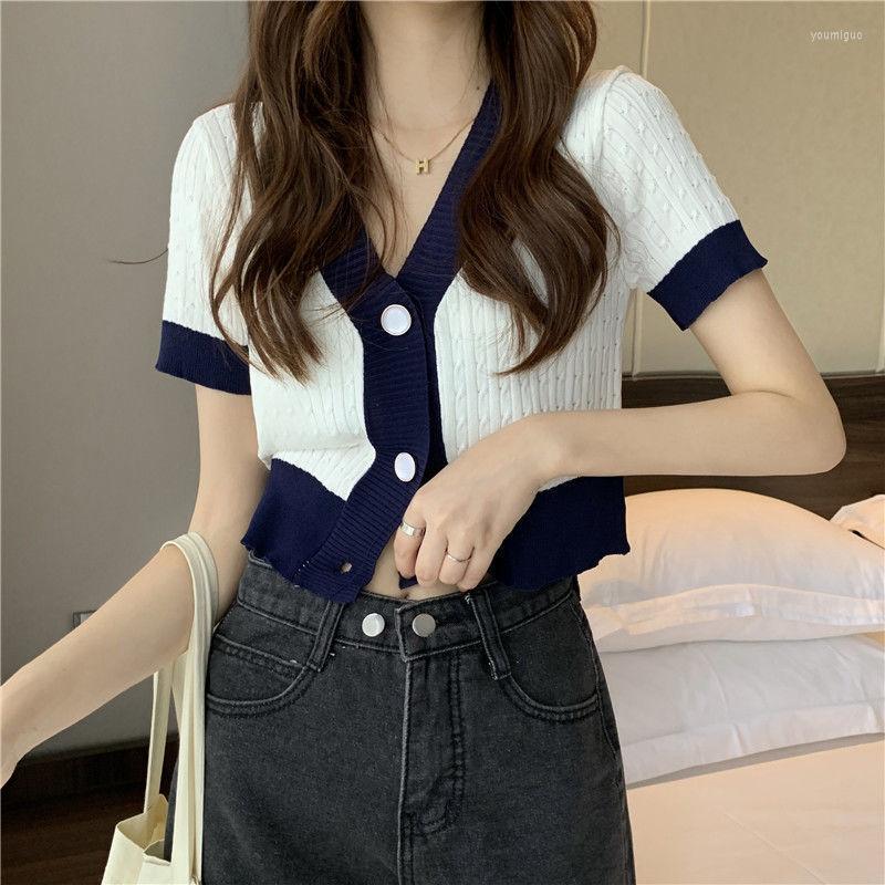 Women' T Shirts Woman TShirts Knitwear 2022 Summer V-neck Stitching Short-Sleeved Cardigan Women' Top Crop Mujer Camisetas, Black
Women' T Shirts Woman TShirts Knitwear 2022 Summer V-neck Stitching Short-Sleeved Cardigan Women' Top Crop Mujer Camisetas, Black