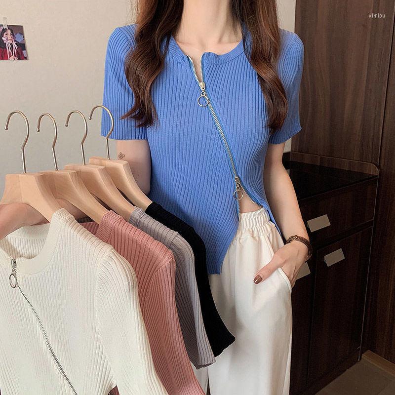 Women' T Shirts Woman Tshirts Special High Waist Short-Sleeved Summer Top Short Irregular Double-Headed Zipper Knitwear Crop Mujer, Black
Women' T Shirts Woman Tshirts Special High Waist Short-Sleeved Summer Top Short Irregular Double-Headed Zipper Knitwear Crop Mujer, Black